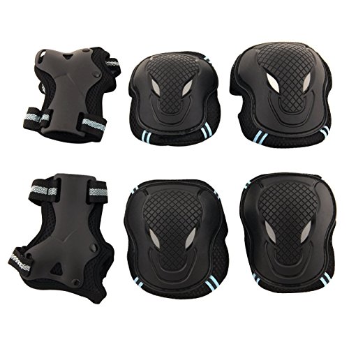 Physport Red Safety Protective Gear Keen,Elbow,Wrist 6 pcs Set Protective Pads Blue and Black M Size
