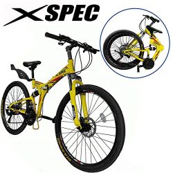 Xspec 26″ 21 Speed Folding Mountain Bike Bicycle Trail Commuter Shimano Yellow