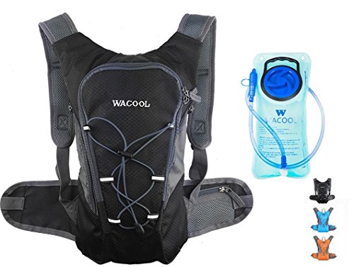 WACOOL 2L Waterproof Hydration Bladder Pack, Cycling Backpack, Lightweight Daypack (Black and 2L ...