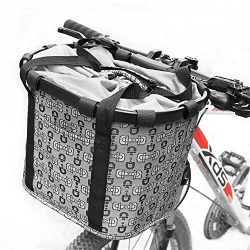 FEMOR Folding Bicycle Bike Basket, Front Detachable Handlebar Cycling Bag with Metal Frame and C ...