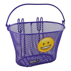 Basket with hooks Purple SMILE EMOJI Front , Removable, wire mesh SMALL, kids Bicycle basket , P ...