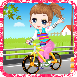 The little girl learn bicycle