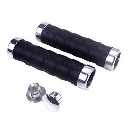 KINGOU Black Leather Handlebar Grip For Bicycle/Fixed Gear/Mountain/Folding Bike Double Lock-on  ...