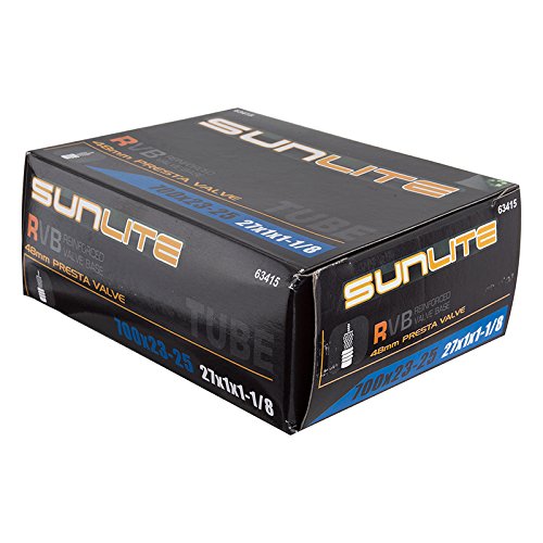 Sunlite Standard Presta Valve Tubes, 700 x 23 – 25 (27 x 1.375″) / 48mm, Black