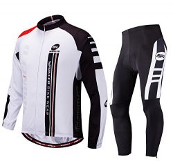 sponeed Long Sleeve Bike Jersey Pants Padded Road Biking Shirt Jacket Cycle Jerseys M White