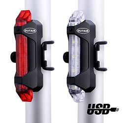 Outair USB Rechargeable Bicycle Light Front And Tail Set 5 LEDs 4 Modes Head Back Bike Flashing  ...