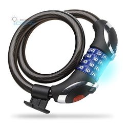 Bright Ideas Lightning Lock Cable Bike Lock (8x650mm) – Combination Cable Lock W/LED Light ...