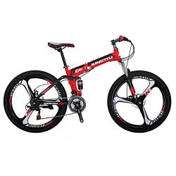 Kingttu G6 Mountain Bike 26 Inches 3 Spoke Wheels Dual Suspension Folding Bike 21 Speed MTB Red 2018