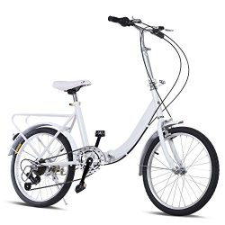 PEATAO 20 Inch 7 Speed Loop Folding Bike Men/Lady Beach Cruiser Bicycle for Urban Commuter, City ...