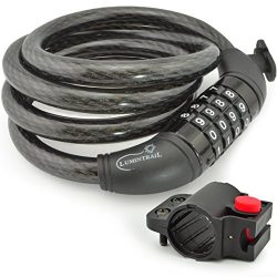 Lumintrail Bike Cable Lock, Self Coiling 12mm Braided Steel Cable Resettable Combination Cable L ...