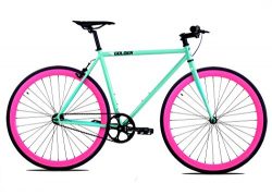 Golden Cycles Single Speed Fixed Gear Bike with Front & Rear Brakes (Betty 55), Celestial/Pink