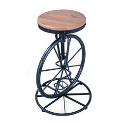 Asense Metal Barstool Adjustable Height with Wooden Top. Neo-Victorian Unicycle Black Antique St ...