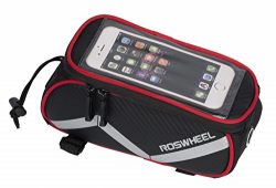 Roswheel Bicycle Frame Pannier & Front Tube Cell Phone Bag, Straw Mat Red leather