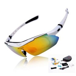 WOLFBIKE POLARIZE Sports Cycling Sunglasses with 5 Set Interchangeable Lenses White