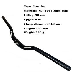 9 degrees 50mm 31.8mm 700mm Bicycle Fixed Gear / Mountain Bike MTB Aluminum Big Riser Bar Handlebar