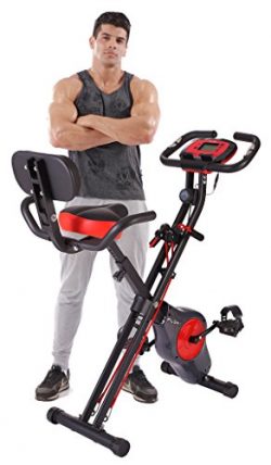 PLENY  Upright Stationary Exercise Bike with Arm Exercise Resistance Bands and Phone Holder