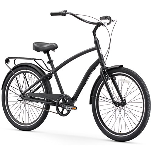 sixthreezero EVRYjourney Men’s 3-Speed Hybrid Cruiser Bicycle, Matte Black w/ Black Seat/Grips