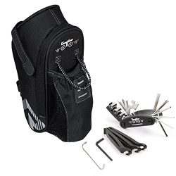 WOTOW Bike Seat Saddle Bag, Roomy Strap-on Bicycle Seat Bag Pack with Extra Net Pouch Reflective ...