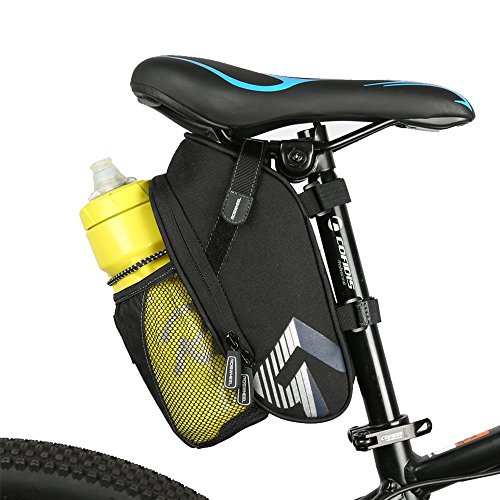 WOTOW Bike Seat Saddle Bag, Roomy Strap-on Bicycle Seat Bag Pack with Extra Net Pouch Reflective ...