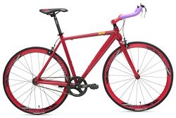 RapidCycle Evolve Fixed Gear Bike – Aluminum Bull horn (700CC, 53CM Frame, Purple Color)