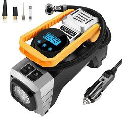 Ulikit Portable 12V DC Air Compressor Pump ,Auto OFF 120W Tire Inflator W Emergency Led Light an ...