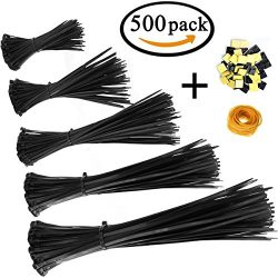 Honyear™ Zip Ties 500 Pcs Nylon Cable Zip Ties with Self-Locking 4/6/8/10/12 Inch, Black, UV Res ...