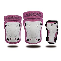 LANOVAGEAR Kids Youth Protective Gear Set, Knee and Elbow Pads with Wrist Guards for Multi-sport ...