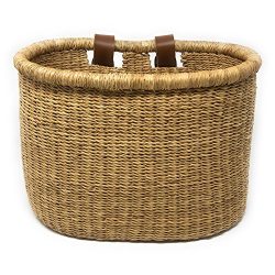 Swahili African Modern African Elephant Grass Handwoven Bicycle Basket, Natural