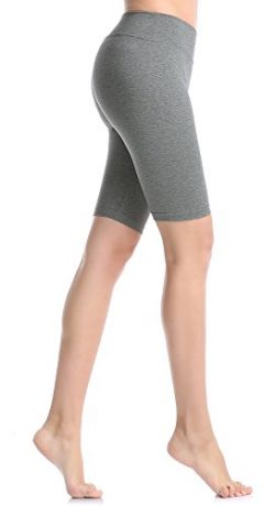 ABUSA Women’s Cotton Workout Bike Yoga Shorts – Tummy Control L Gray