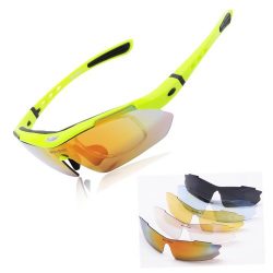 WOLFBIKE POLARIZE Sports Cycling Sunglasses with 5 Set Interchangeable Lenses Green Frame