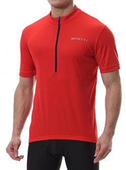 Spotti Men’s Basic Short Sleeve Cycling Jersey – Bike Biking Shirt (Red, Small)