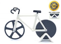 SKM Bicycle Pizza Cutter Slicer Dual Stainless Steel Non-Stick Cutting Bike Wheels with Dual Sta ...