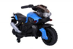 Kids Ride On 6V Electric Powered Motorcycle Bike Toy with Training Wheels with AUX Plug, Blue