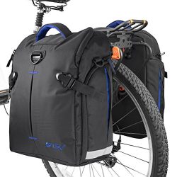 BV Bike Panniers Bags (Pair), Large Capacity, 14 L (each pannier), Black with Detachable Shoulde ...