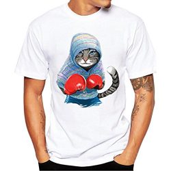 Pocciol T Shirt, Men’s Summer Fashion Short Sleeve Cool Boxing Cat Camera Feather Bike Pri ...