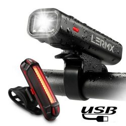 USB Rechargeable Bike Headlight with [Free Bike Taillight], LERMX Bicycle Light Set Powerful Lum ...