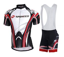 sponeed Mens Cycling Bibs Sets Bicycle Bib Shorts Padded Pro Clothing Asian L/US M Black-red