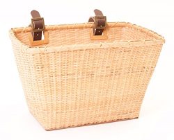 Retrospec Bicycles Cane Woven Rectangular Toto Basket with Authentic Leather Straps and Brass Bu ...