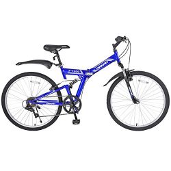 ORKAN 26″ Folding Mountain Bike Shimano Hybrid Bike Suspension 7 Speed Bike (Blue & White)