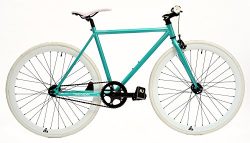 Retrospec Bicycles Mantra Fixie Bicycle with Sealed Bearing Hubs and Headlamp, Turquoise/White,  ...