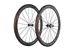 Superteam Carbon Fiber Road Bike Wheels 700C Clincher Wheelset 50mm Matte 23 width (White Lines  ...