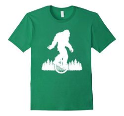 Mens Funny Bigfoot Unicycle Shirt, Hairy Sasquatch Unicyclist Tee XL Kelly Green