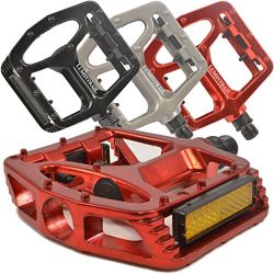 Lumintrail PD-895B Big Foot MTB BMX Aluminum Platform Bike Pedals 9/16″ Spindle (Red)