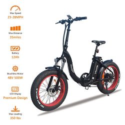 VTUVIA Folding Electric Bicycle With 500W motor And 12Ah Lithium-Ion Battery, 20 Inch Fat Tire E ...