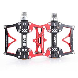 3 Bearing Road Mountain Bike Platform Pedals Flat Sealed Lubricate Bearing Axle 9/16 Inch-Red