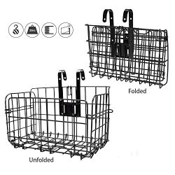 HOMEE Folding Rear Bike Basket Wire Mesh Fold-Up Detchable Front Bag Rear Hanging Bike Basket Bi ...