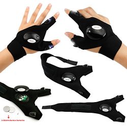 Oct17 LED Flashlight Cycling Gloves, 2 LED Flashlight Torch Magic Strap Glove, For Repairing and ...