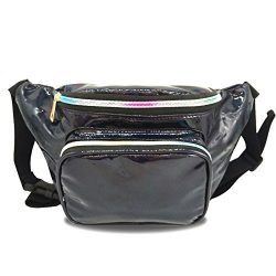 Holographic Fanny Pack Waterproof Waist Bag for Women-Fashion Waist Bag for Travel,Cycling,Festi ...