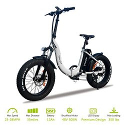 VTUVIA Folding Electric Bicycle With 500W motor And 12Ah Lithium-Ion Battery, 20 Inch Fat Tire E ...