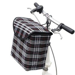 10L Folding Front Canvas Bike Basket Handlebar Storage Basket Carrier Solid Bucket with Cover (B ...